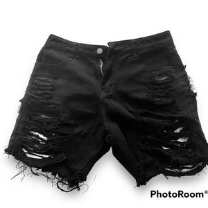 Black Ripped Jean Shorts